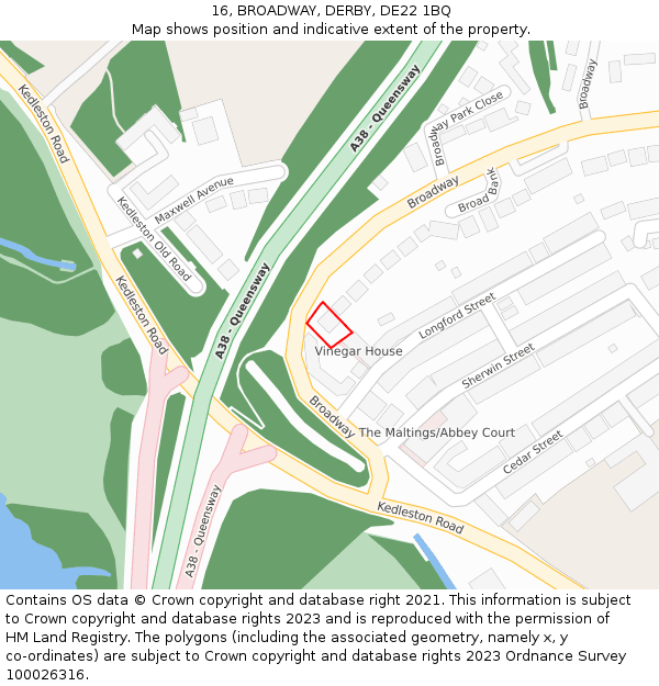 16, BROADWAY, DERBY, DE22 1BQ: Location map and indicative extent of plot