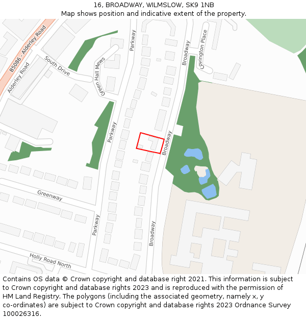 16, BROADWAY, WILMSLOW, SK9 1NB: Location map and indicative extent of plot