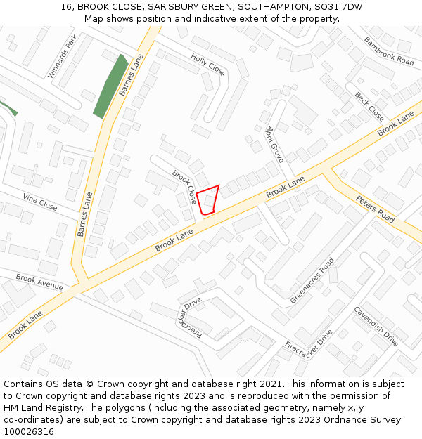 16, BROOK CLOSE, SARISBURY GREEN, SOUTHAMPTON, SO31 7DW: Location map and indicative extent of plot