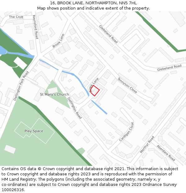 16, BROOK LANE, NORTHAMPTON, NN5 7HL: Location map and indicative extent of plot