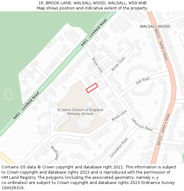 16, BROOK LANE, WALSALL WOOD, WALSALL, WS9 9NB: Location map and indicative extent of plot