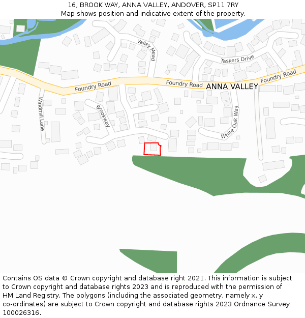 16, BROOK WAY, ANNA VALLEY, ANDOVER, SP11 7RY: Location map and indicative extent of plot