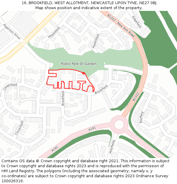 16, BROOKFIELD, WEST ALLOTMENT, NEWCASTLE UPON TYNE, NE27 0BJ: Location map and indicative extent of plot