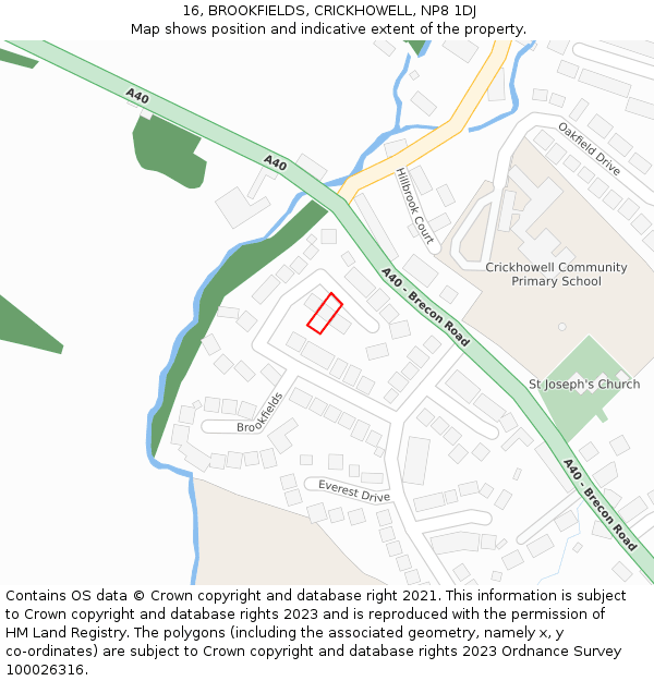 16, BROOKFIELDS, CRICKHOWELL, NP8 1DJ: Location map and indicative extent of plot