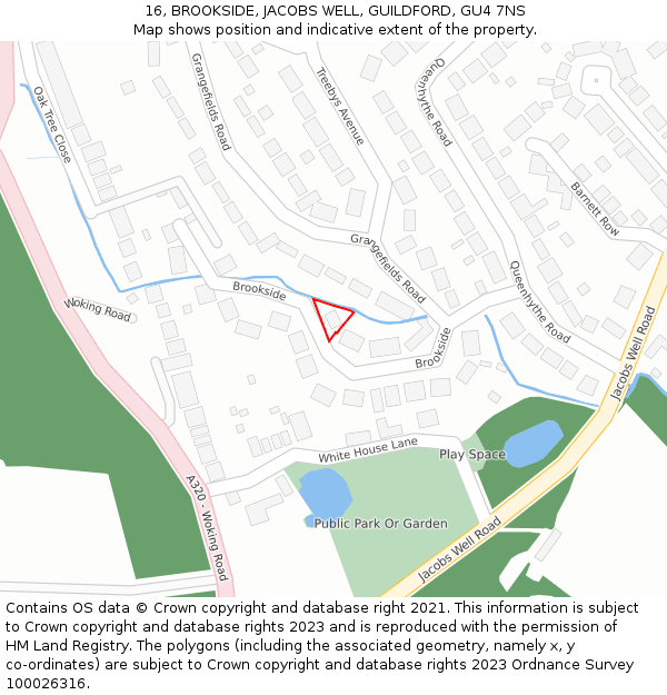 16, BROOKSIDE, JACOBS WELL, GUILDFORD, GU4 7NS: Location map and indicative extent of plot