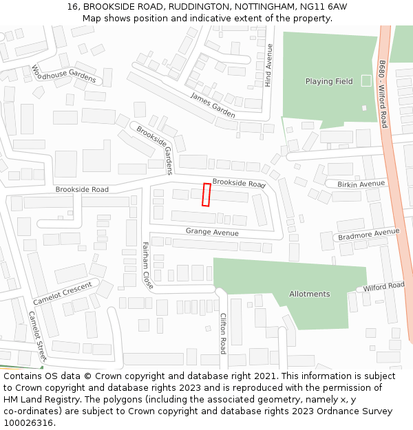 16, BROOKSIDE ROAD, RUDDINGTON, NOTTINGHAM, NG11 6AW: Location map and indicative extent of plot