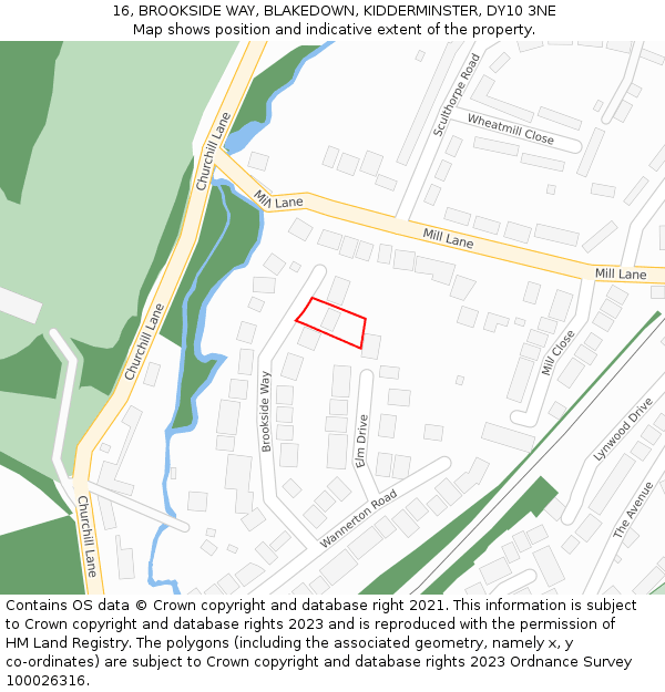 16, BROOKSIDE WAY, BLAKEDOWN, KIDDERMINSTER, DY10 3NE: Location map and indicative extent of plot