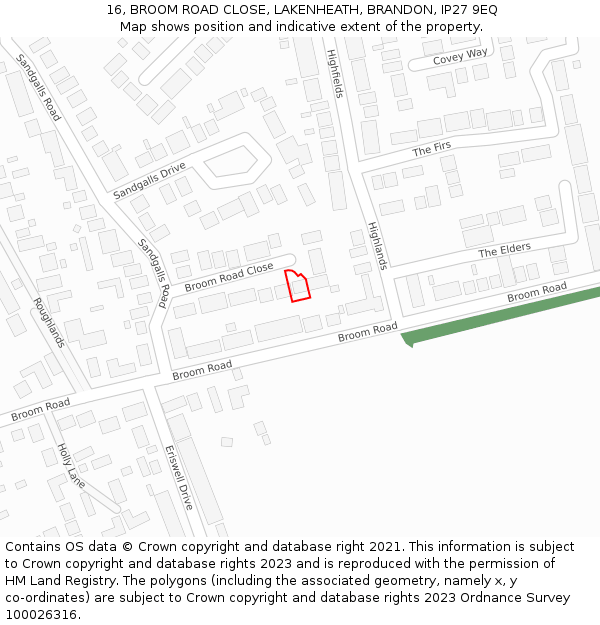 16, BROOM ROAD CLOSE, LAKENHEATH, BRANDON, IP27 9EQ: Location map and indicative extent of plot