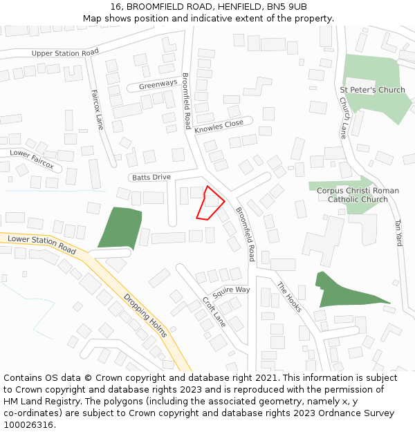 16, BROOMFIELD ROAD, HENFIELD, BN5 9UB: Location map and indicative extent of plot