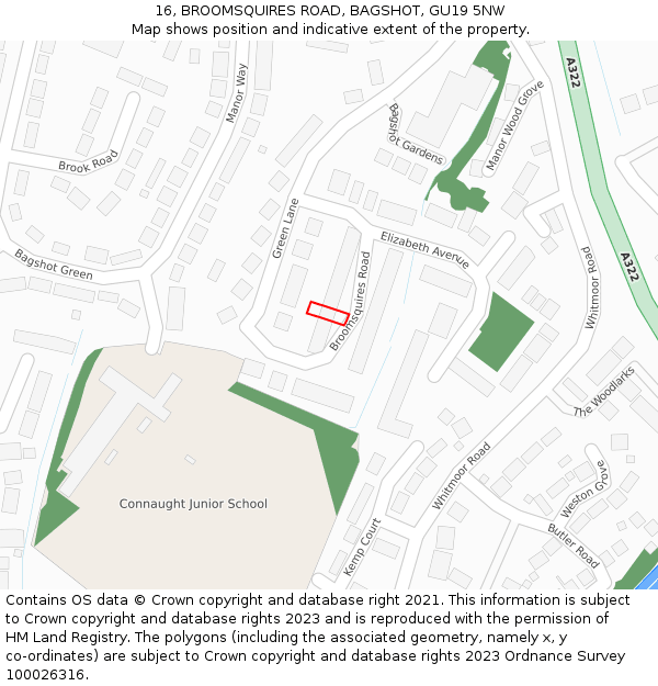 16, BROOMSQUIRES ROAD, BAGSHOT, GU19 5NW: Location map and indicative extent of plot