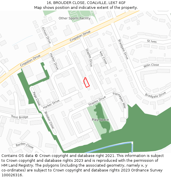 16, BROUDER CLOSE, COALVILLE, LE67 4GF: Location map and indicative extent of plot