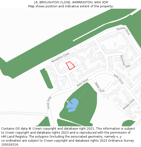 16, BROUGHTON CLOSE, WARRINGTON, WA4 3DR: Location map and indicative extent of plot