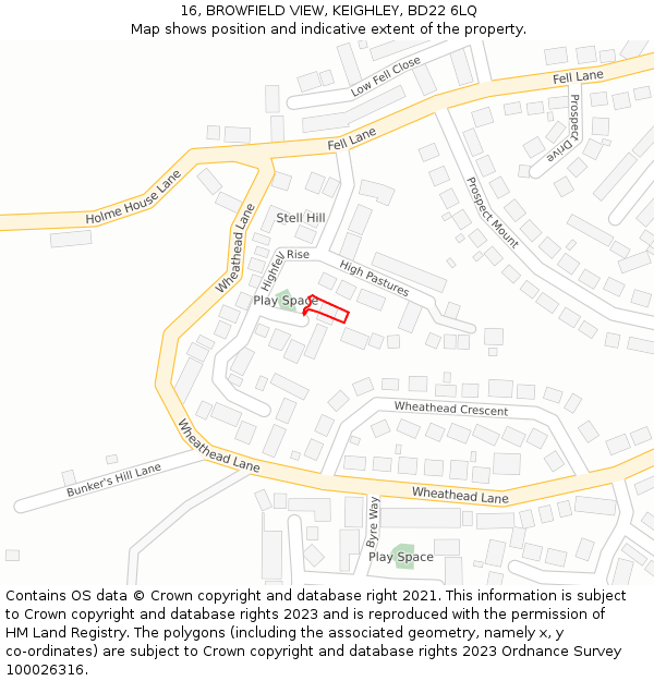 16, BROWFIELD VIEW, KEIGHLEY, BD22 6LQ: Location map and indicative extent of plot