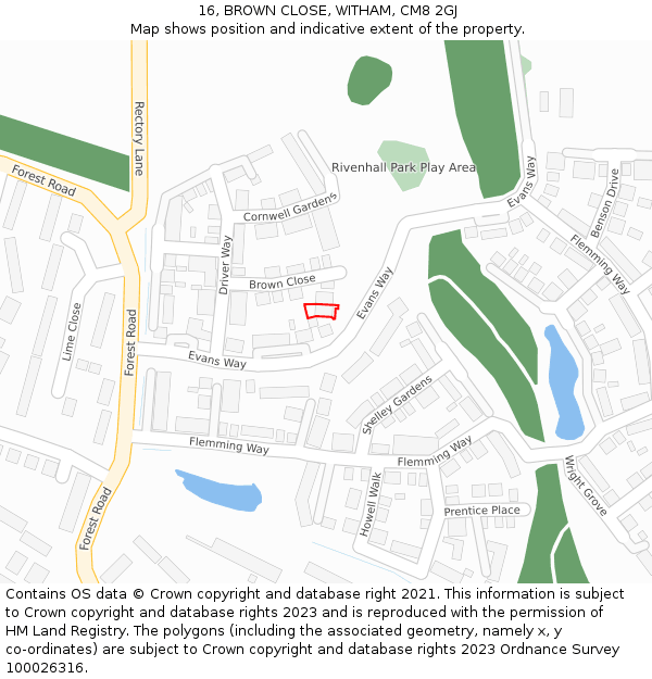 16, BROWN CLOSE, WITHAM, CM8 2GJ: Location map and indicative extent of plot