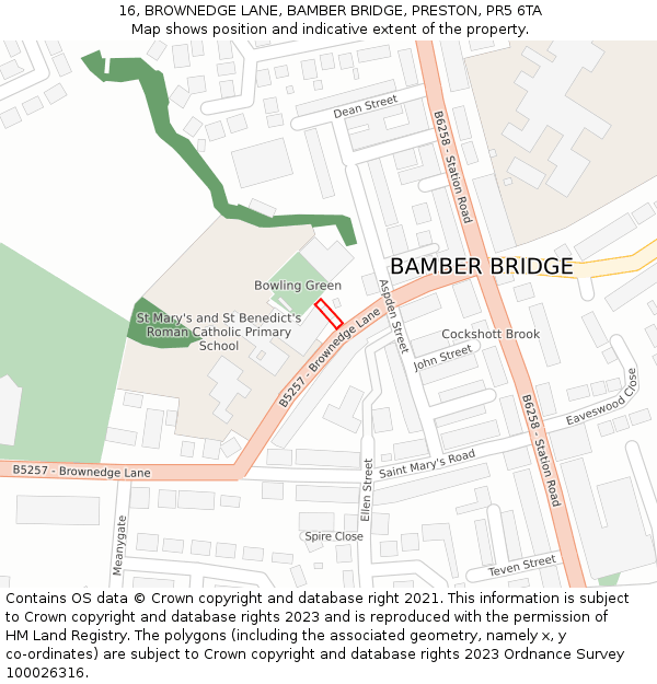 16, BROWNEDGE LANE, BAMBER BRIDGE, PRESTON, PR5 6TA: Location map and indicative extent of plot