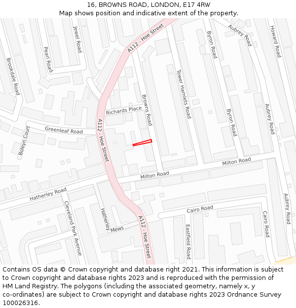 16, BROWNS ROAD, LONDON, E17 4RW: Location map and indicative extent of plot