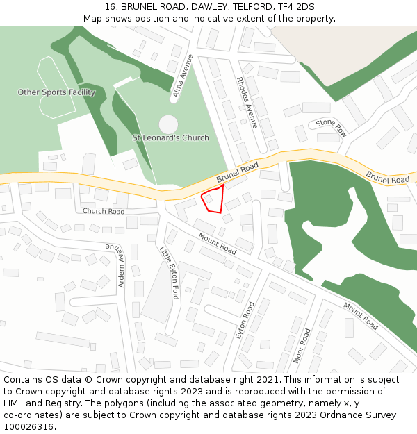 16, BRUNEL ROAD, DAWLEY, TELFORD, TF4 2DS: Location map and indicative extent of plot