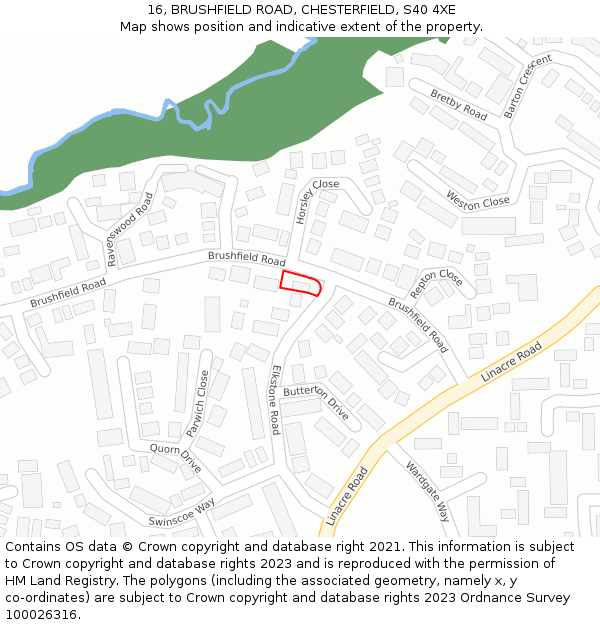 16, BRUSHFIELD ROAD, CHESTERFIELD, S40 4XE: Location map and indicative extent of plot