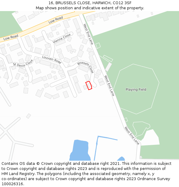 16, BRUSSELS CLOSE, HARWICH, CO12 3SF: Location map and indicative extent of plot