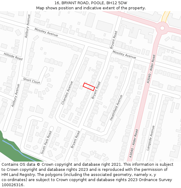 16, BRYANT ROAD, POOLE, BH12 5DW: Location map and indicative extent of plot