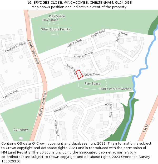 16, BRYDGES CLOSE, WINCHCOMBE, CHELTENHAM, GL54 5GE: Location map and indicative extent of plot
