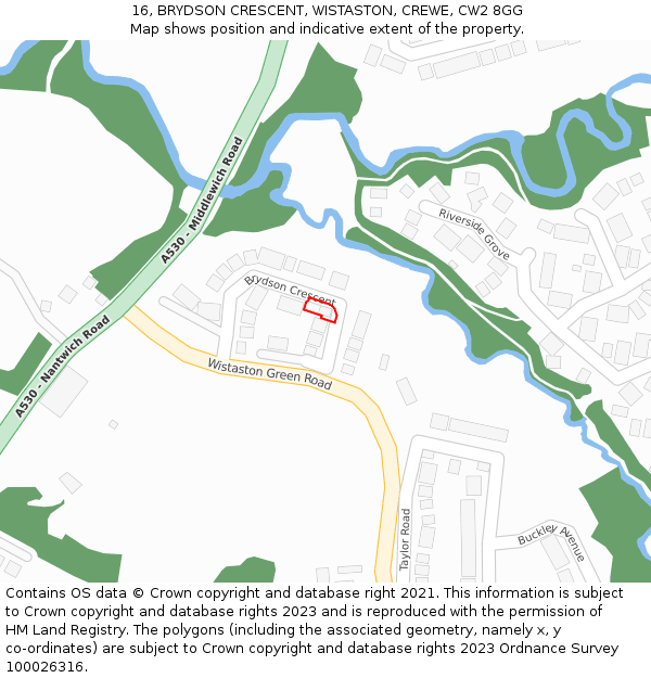 16, BRYDSON CRESCENT, WISTASTON, CREWE, CW2 8GG: Location map and indicative extent of plot