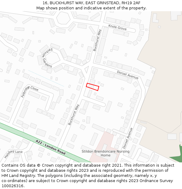 16, BUCKHURST WAY, EAST GRINSTEAD, RH19 2AF: Location map and indicative extent of plot