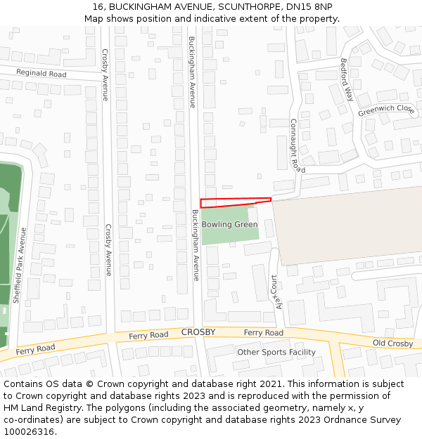 16, BUCKINGHAM AVENUE, SCUNTHORPE, DN15 8NP: Location map and indicative extent of plot