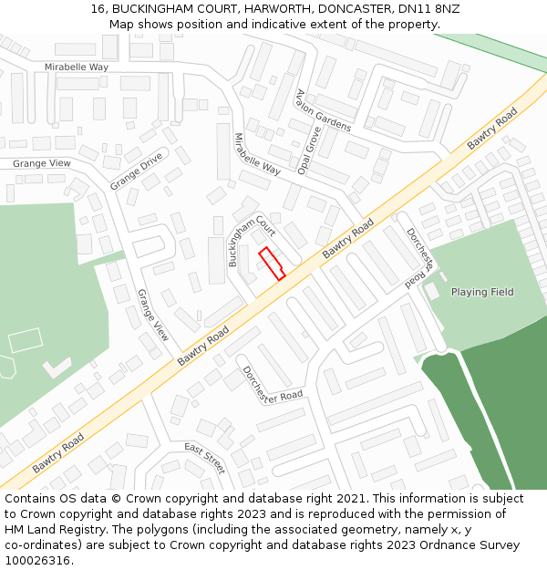 16, BUCKINGHAM COURT, HARWORTH, DONCASTER, DN11 8NZ: Location map and indicative extent of plot