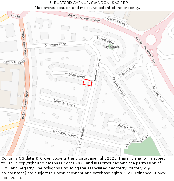 16, BURFORD AVENUE, SWINDON, SN3 1BP: Location map and indicative extent of plot