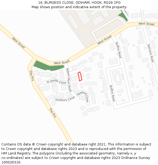 16, BURGESS CLOSE, ODIHAM, HOOK, RG29 1PG: Location map and indicative extent of plot