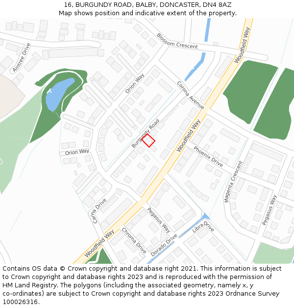 16, BURGUNDY ROAD, BALBY, DONCASTER, DN4 8AZ: Location map and indicative extent of plot