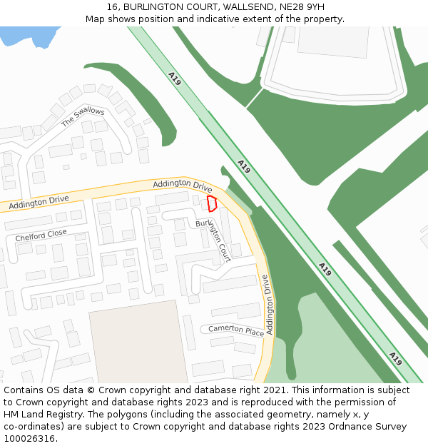 16, BURLINGTON COURT, WALLSEND, NE28 9YH: Location map and indicative extent of plot