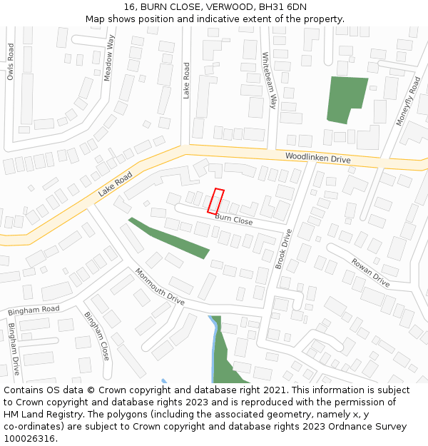 16, BURN CLOSE, VERWOOD, BH31 6DN: Location map and indicative extent of plot