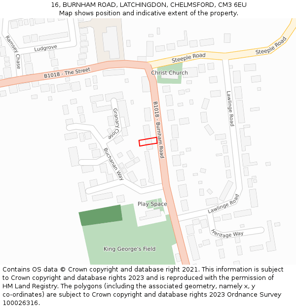 16, BURNHAM ROAD, LATCHINGDON, CHELMSFORD, CM3 6EU: Location map and indicative extent of plot