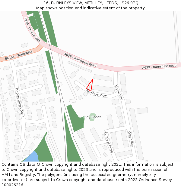 16, BURNLEYS VIEW, METHLEY, LEEDS, LS26 9BQ: Location map and indicative extent of plot