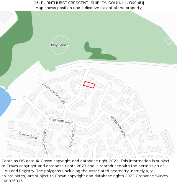 16, BURNTHURST CRESCENT, SHIRLEY, SOLIHULL, B90 4UJ: Location map and indicative extent of plot