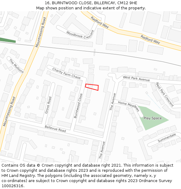 16, BURNTWOOD CLOSE, BILLERICAY, CM12 9HE: Location map and indicative extent of plot