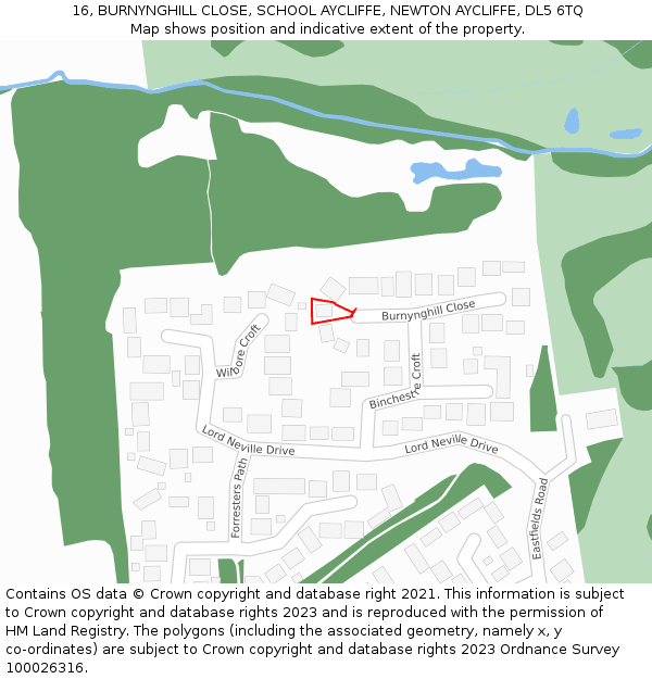 16, BURNYNGHILL CLOSE, SCHOOL AYCLIFFE, NEWTON AYCLIFFE, DL5 6TQ: Location map and indicative extent of plot