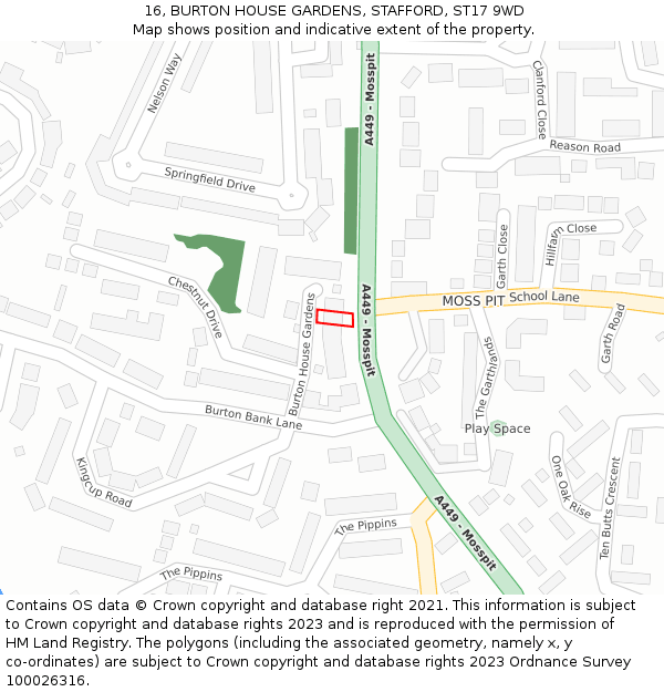 16, BURTON HOUSE GARDENS, STAFFORD, ST17 9WD: Location map and indicative extent of plot