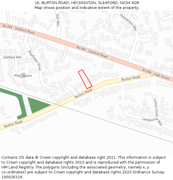 16, BURTON ROAD, HECKINGTON, SLEAFORD, NG34 9QR: Location map and indicative extent of plot