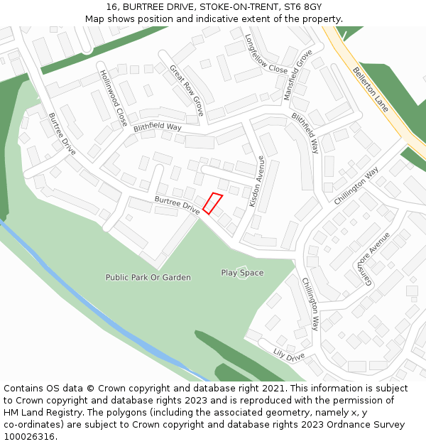 16, BURTREE DRIVE, STOKE-ON-TRENT, ST6 8GY: Location map and indicative extent of plot