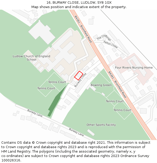 16, BURWAY CLOSE, LUDLOW, SY8 1GX: Location map and indicative extent of plot