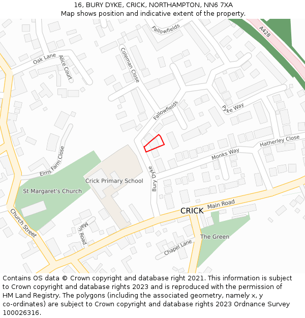 16, BURY DYKE, CRICK, NORTHAMPTON, NN6 7XA: Location map and indicative extent of plot