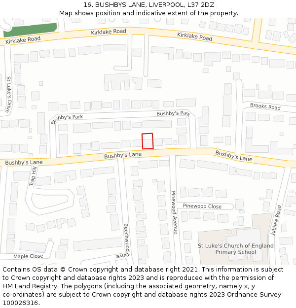 16, BUSHBYS LANE, LIVERPOOL, L37 2DZ: Location map and indicative extent of plot