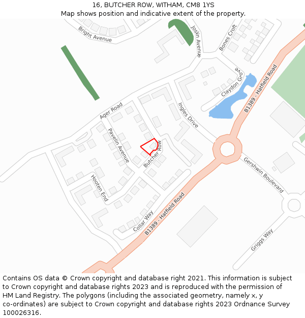 16, BUTCHER ROW, WITHAM, CM8 1YS: Location map and indicative extent of plot