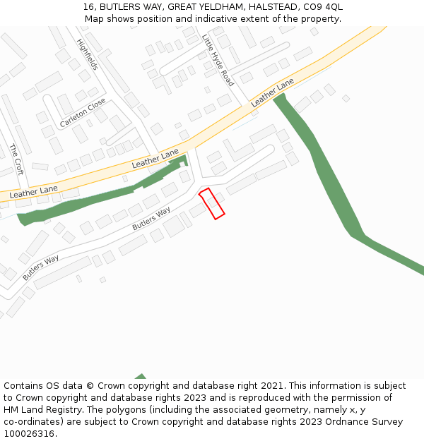 16, BUTLERS WAY, GREAT YELDHAM, HALSTEAD, CO9 4QL: Location map and indicative extent of plot