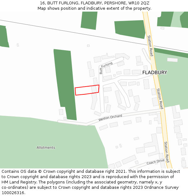 16, BUTT FURLONG, FLADBURY, PERSHORE, WR10 2QZ: Location map and indicative extent of plot