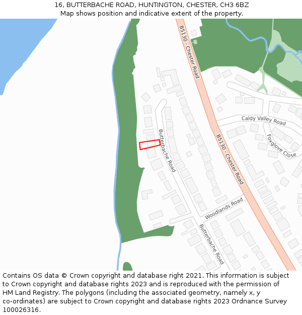 16, BUTTERBACHE ROAD, HUNTINGTON, CHESTER, CH3 6BZ: Location map and indicative extent of plot