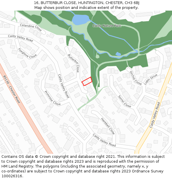 16, BUTTERBUR CLOSE, HUNTINGTON, CHESTER, CH3 6BJ: Location map and indicative extent of plot